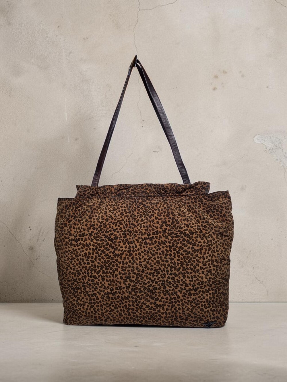 Vintage Bottega Veneta Leopard Nylon Leather Strap Hinged Frame Tote Bag